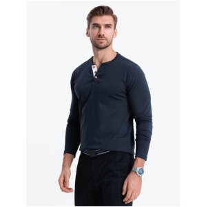 Tmavě modré pánské tričko s knoflíky Ombre Clothing HENLEY