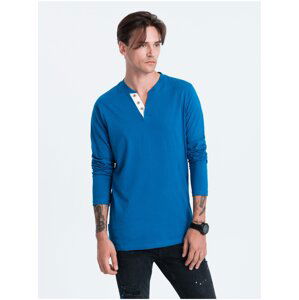 Modré pánské tričko s knoflíky Ombre Clothing HENLEY