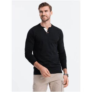 Černé pánské tričko s knoflíky Ombre Clothing HENLEY