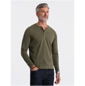 Khaki pánské tričko s knoflíky Ombre Clothing HENLEY