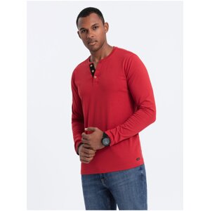 Červené pánské tričko s knoflíky Ombre Clothing HENLEY