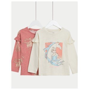 Sada dvou holčičích triček v růžové a béžové barvě Marks & Spencer růžová Disney Ledové království™