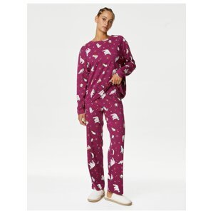 Fialová dámská vzorovaná pyžamová souprava Marks & Spencer