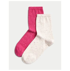 Sada dvou párů dámských vzorovaných ponožek v béžové a růžové barvě Marks & Spencer