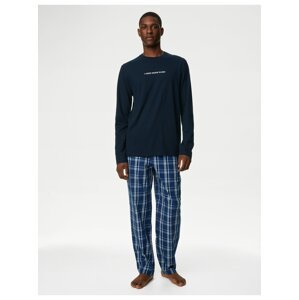 Tmavě modrá pánská kostkovaná pyžamová souprava Marks & Spencer