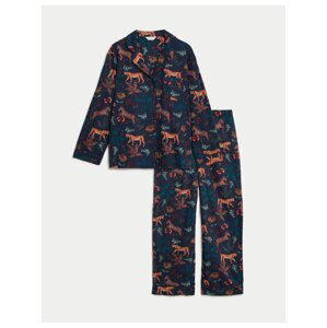 Tmavě modrá dámská vánoční pyžamová souprava s motivem zvířat z džungle Marks & Spencer