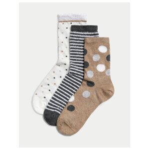Balení 3 párů pohodlných kotníkových ponožek ze směsi bavlny Marks & Spencer béžová