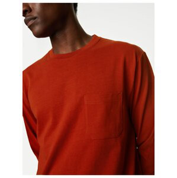 Tričko z čisté bavlny s dlouhými rukávy, ze silné látky Marks & Spencer červená