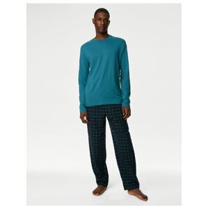 Kostkovaná pyžamová souprava z česané bavlny Marks & Spencer modrá