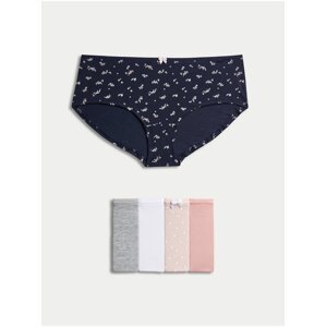 Sada pěti dámských kalhotek v šedé, bílé, růžové a tmavě modré barvě Marks & Spencer