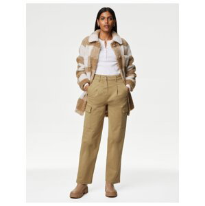 Kapsáčové kalhoty s rovnými nohavicemi s vysokým podílem bavlny Marks & Spencer hnědá