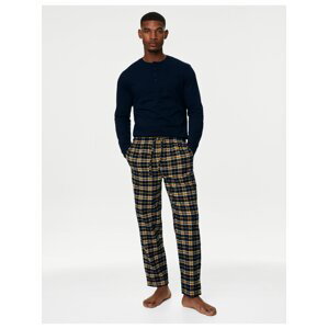 Kostkovaná pyžamová souprava z česané bavlny Marks & Spencer námořnická modrá