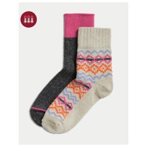 Kotníkové termo ponožky se severským vzorem a příměsí vlny a hedvábí, 2 páry v balení Marks & Spencer béžová
