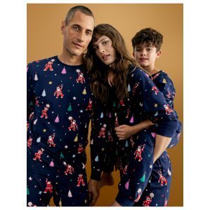 Pánská vánoční rodinná pyžamová souprava s motivem Santy Marks & Spencer námořnická modrá