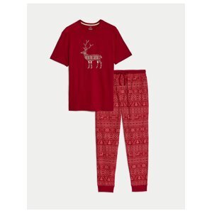 Pánská vánoční pyžamová souprava se severským vzorem Marks & Spencer červená