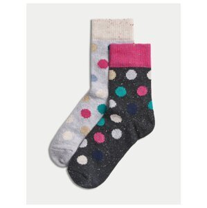 Puntíkované kotníkové ponožky s vysokým podílem bavlny, 2 páry Marks & Spencer šedá