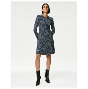 Kolové žerzejové mini šaty s potiskem a kulatým výstřihem Marks & Spencer modrá