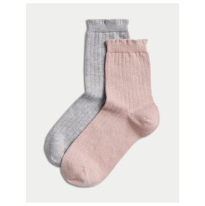 Balení 2 párů třpytivých kotníkových ponožek ze směsi bavlny Marks & Spencer růžová