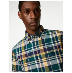 Kostkovaná košile Oxford z čisté bavlny Marks & Spencer fialová