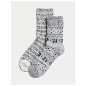 Pohodlné termo ponožky z recyklovaného materiálu se severským vzorem, 2 páry v balení Marks & Spencer šedá