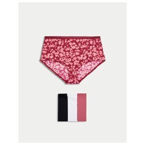 Šortkové kalhotky z mikrovlákna s vysokým pasem, 4 ks v balení Marks & Spencer růžová