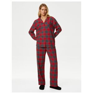 Dámská domácí vánoční kostkovaná pyžamová souprava Marks & Spencer červená