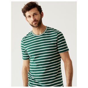Proužkované tričko z čisté bavlny Marks & Spencer zelená