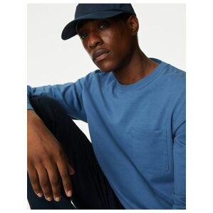 Tričko z čisté bavlny s dlouhými rukávy, ze silné látky Marks & Spencer modrá