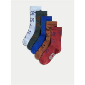 Sada pěti párů klučičích ponožek s motivem medvěda v červené, hnědé, modré, zelené a světle modré barvě Marks & Spencer