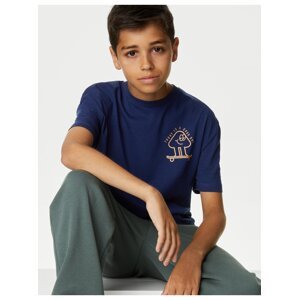 Tričko z čisté bavlny se skateboardovým motivem (6–16 let) Marks & Spencer námořnická modrá