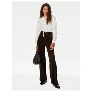 Manšestrové kalhoty s širokými nohavicemi a vysokým podílem bavlny Marks & Spencer hnědá