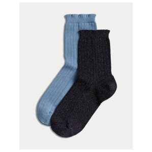 Balení 2 párů třpytivých kotníkových ponožek ze směsi bavlny Marks & Spencer námořnická modrá