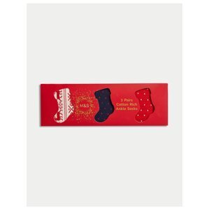 Balení 3 párů kotníkových ponožek s vysokým podílem bavlny a severským vzorem Marks & Spencer červená