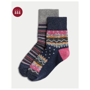 Sada dvou párů dámských termo ponožek v tmavě modré barvě s vánočním motivem Marks & Spencer