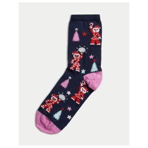 Tmavě modré dámské ponožky s vánočním motivem Marks & Spencer
