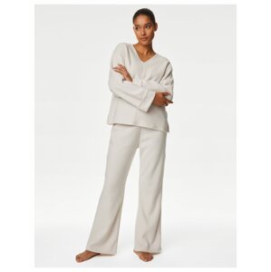 Krémové dámské flísové pyžamové kalhoty Marks & Spencer