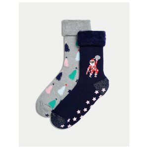 Sada dvou párů dámských ponožek s vánočním motivem v tmavě modré a šedé barvě Marks & Spencer