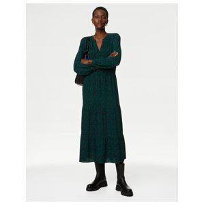 Tmavě zelené dámské vzorované midi šaty Marks & Spencer