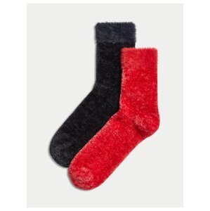 Sada dvou párů dámských sametových ponožek v červené a černé barvě Marks & Spencer
