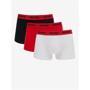 Sada tří pánských boxerek v černé, červené a bílé barvě HUGO