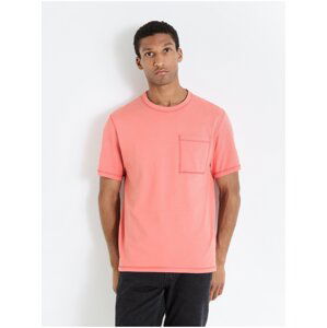 Růžové pánské tričko s kapsičkou Celio Fecontrast
