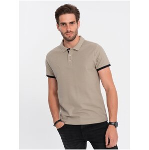 Světle hnědé pánské polo tričko Ombre Clothing