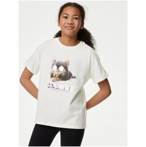 Krémové holčičí tričko s potiskem Marks & Spencer