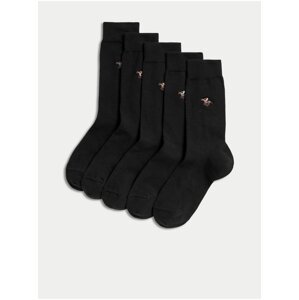 Sada pěti párů pánských ponožek s motivem dostihových koní v černé barvě Marks & Spencer