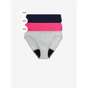 Sada tří dámských menstruačních kalhotek s vysokou savostí v šedé, tmavě růžové a černé barvě Marks & Spencer