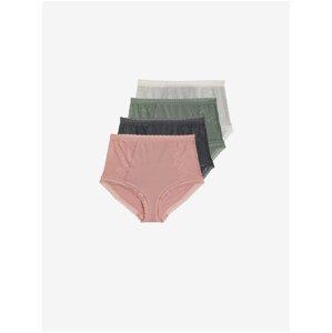 Sada čtyř dámských kalhotek s krajkou v růžové, tmavě šedé, zelené a šedé barvě Marks & Spencer