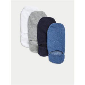 Sada čtyř párů pánských ponožek v modré, tmavě modré, šedé a bílé barvě Marks & Spencer Trainer Liners™