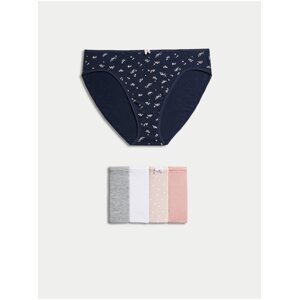 Sada pěti dámských kalhotek v tmavě modré, šedé, bílé, a růžové barvě Marks & Spencer
