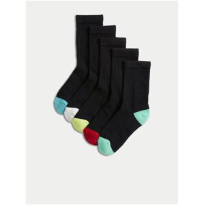 Sada pěti párů dětských sportovních ponožek v černé barvě Marks & Spencer