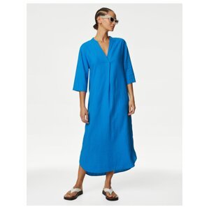 Modré dámské šaty s příměsí lnu Marks & Spencer